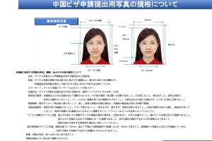 中国ビザ申請提出用写真の規格について